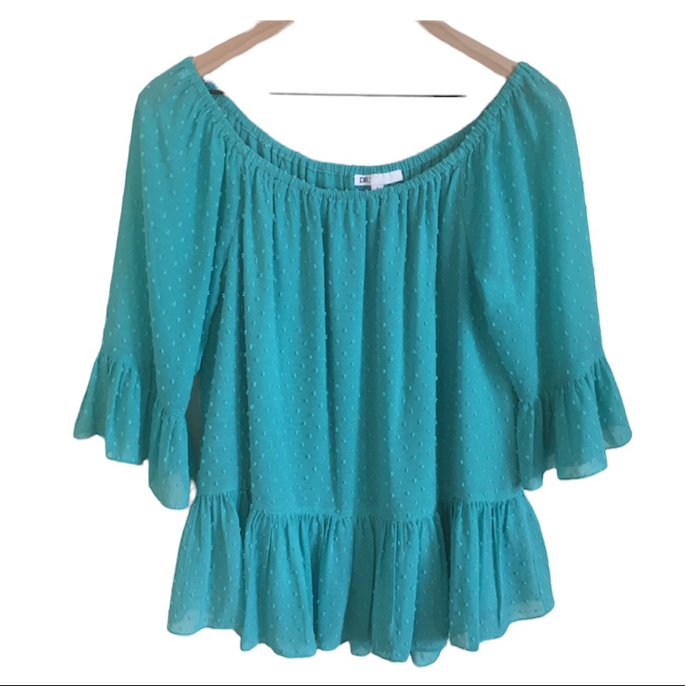 Turquoise Swiss Dot Blouse DR2